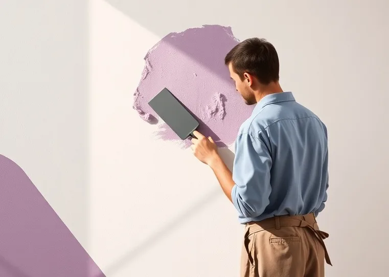 Application d'un enduit décoratif à la lisseuse sur un mur
