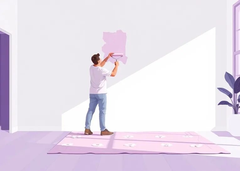 Peintre appliquant la peinture au rouleau sur un mur de salon